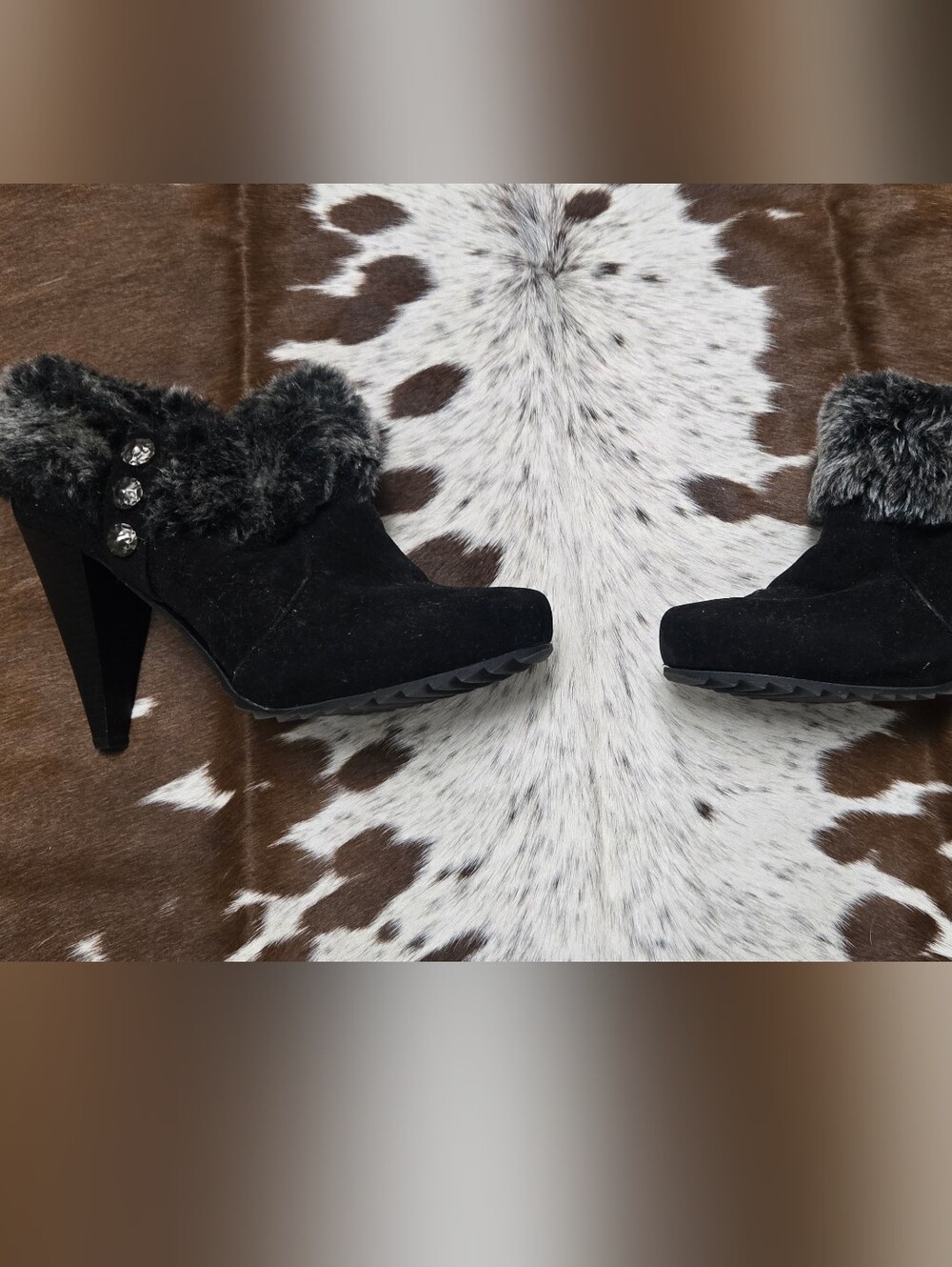 Limelight Black Faux Fur Trim High Heel Ankle Boots